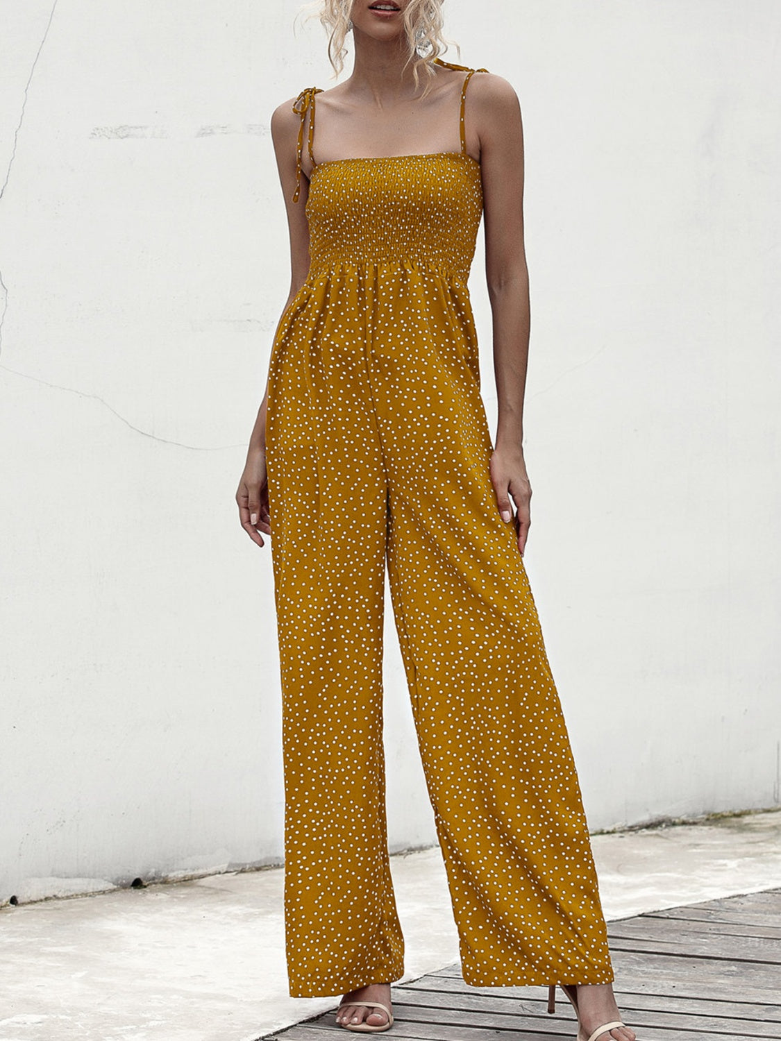 Square Neck Spaghetti Strap Jumpsuit 