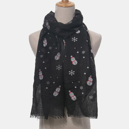 Fringe Snowman Polyester Scarf