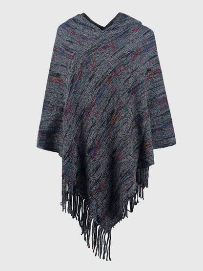 Fringe Hem Hooded Poncho 