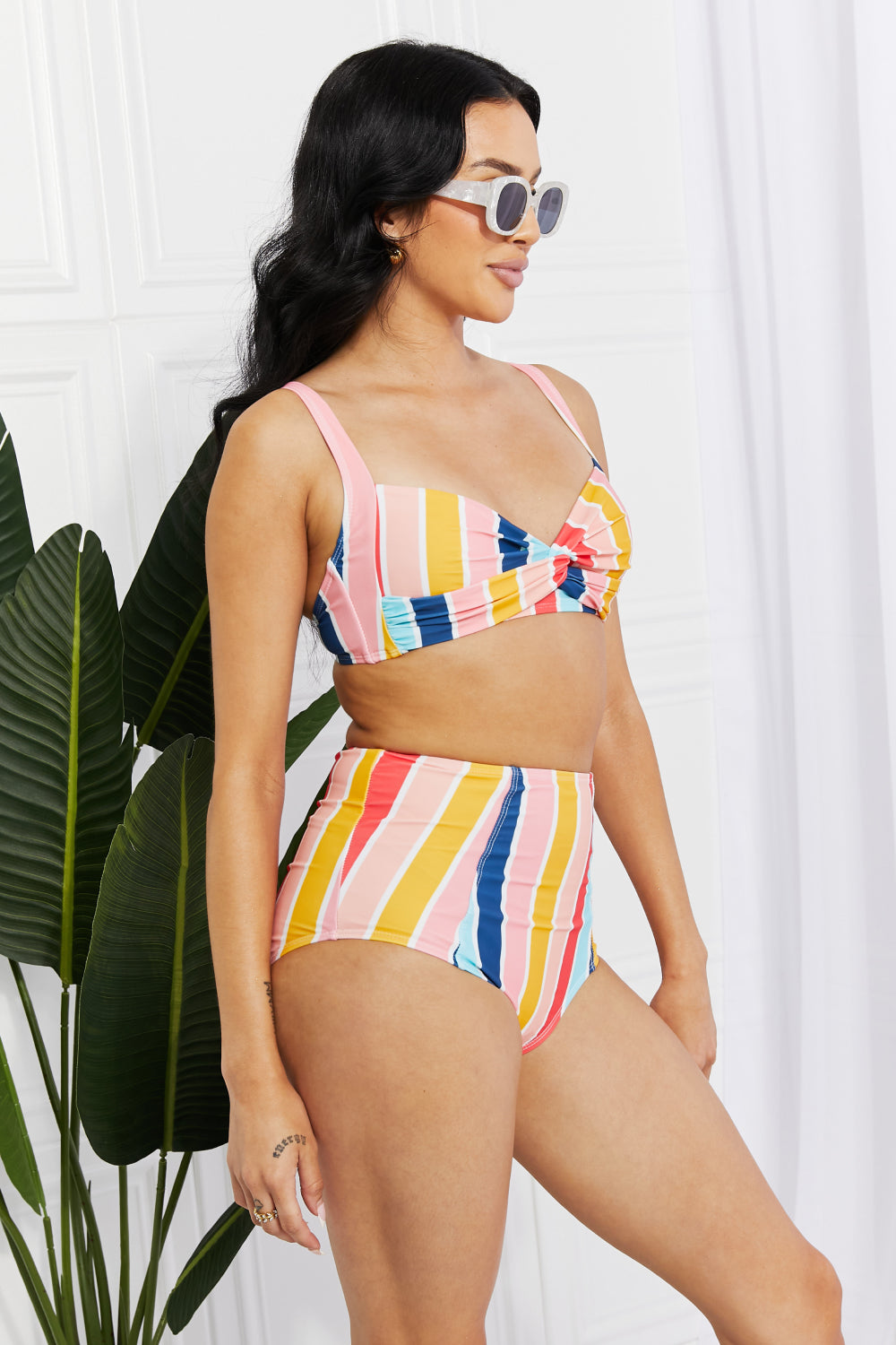 Marina West Swim Take A Dip Twist High-Rise Bikini in Stripe 