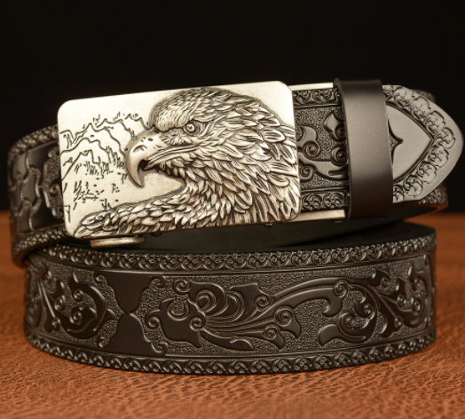 Self-buckled Men's Belt Leather Personalized Carved Casual Jeans 