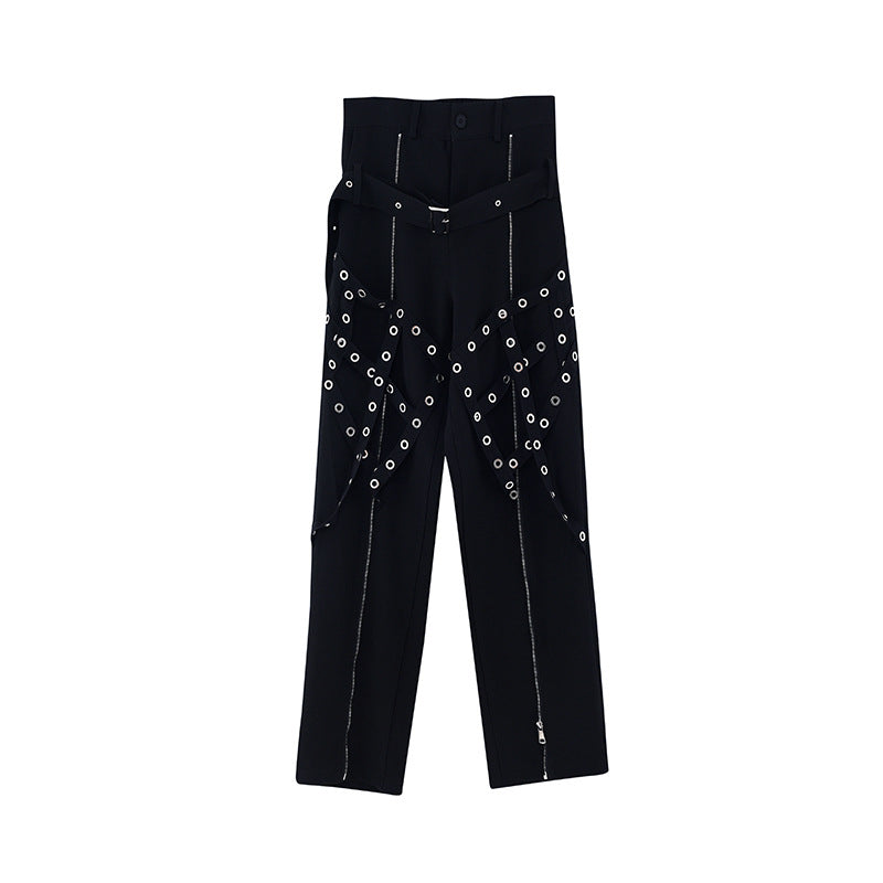 Men's Fashion Casual Irregular Studded Straps Function Work Pants