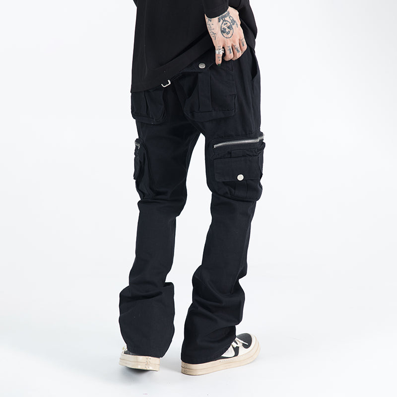 Multi-pocket Double Zipper Pocket Overalls Men's Slim High Street