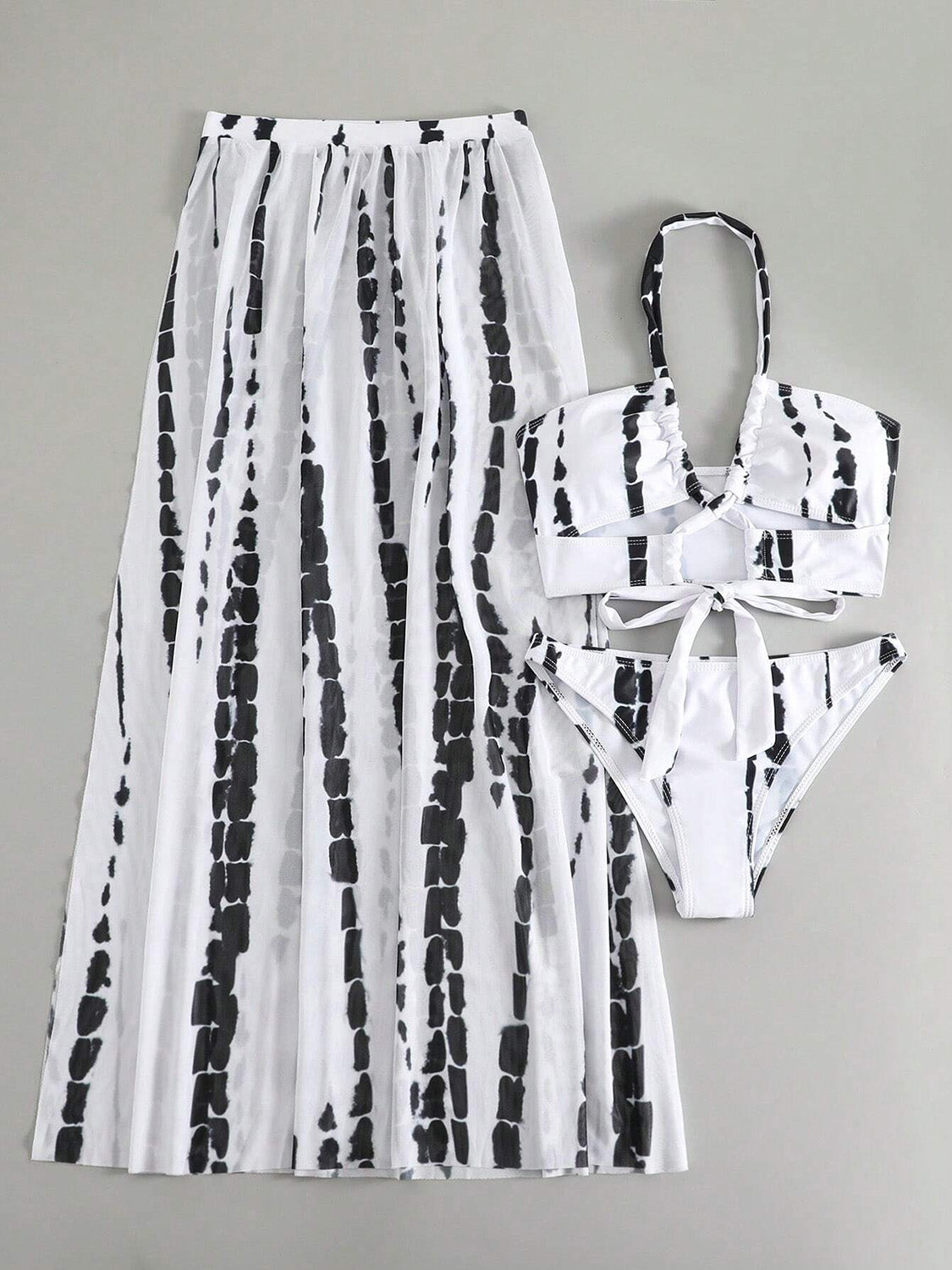 Printed Halter Neck Three-Piece Swim Set 