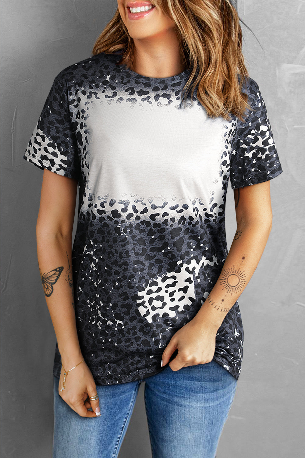 Leopard Round Neck Short Sleeve T-Shirt - Babbazon New Products