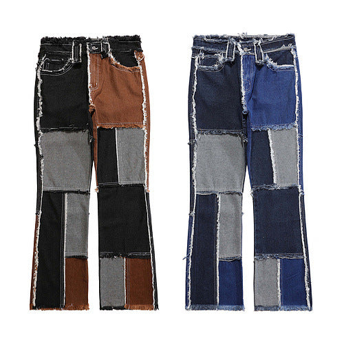 Men's Hip Hop Shredded Patch Flared Casual Jeans