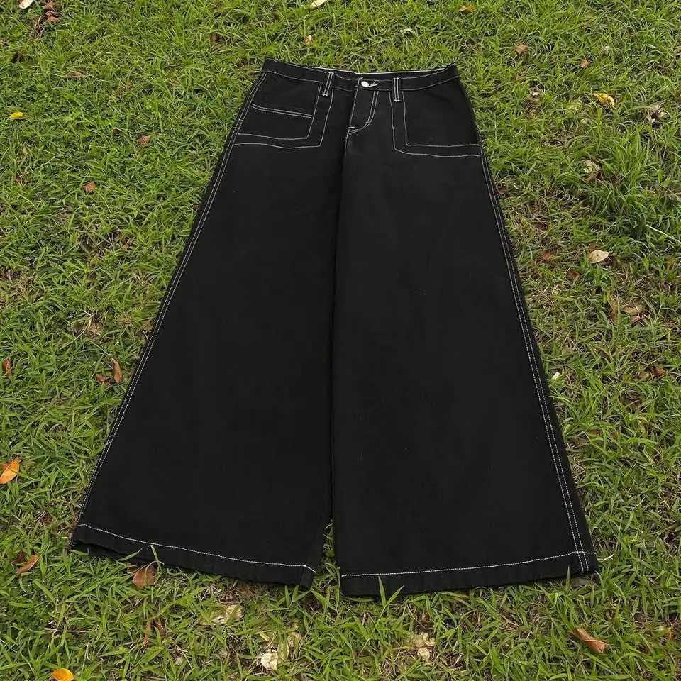 Cropped Big A- Line Pants Men's Street Retro Straight Wide Leg Casual Jeans