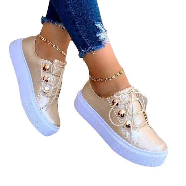 Lace-up Flats Sneakers Women Rivet Casual Shoes 