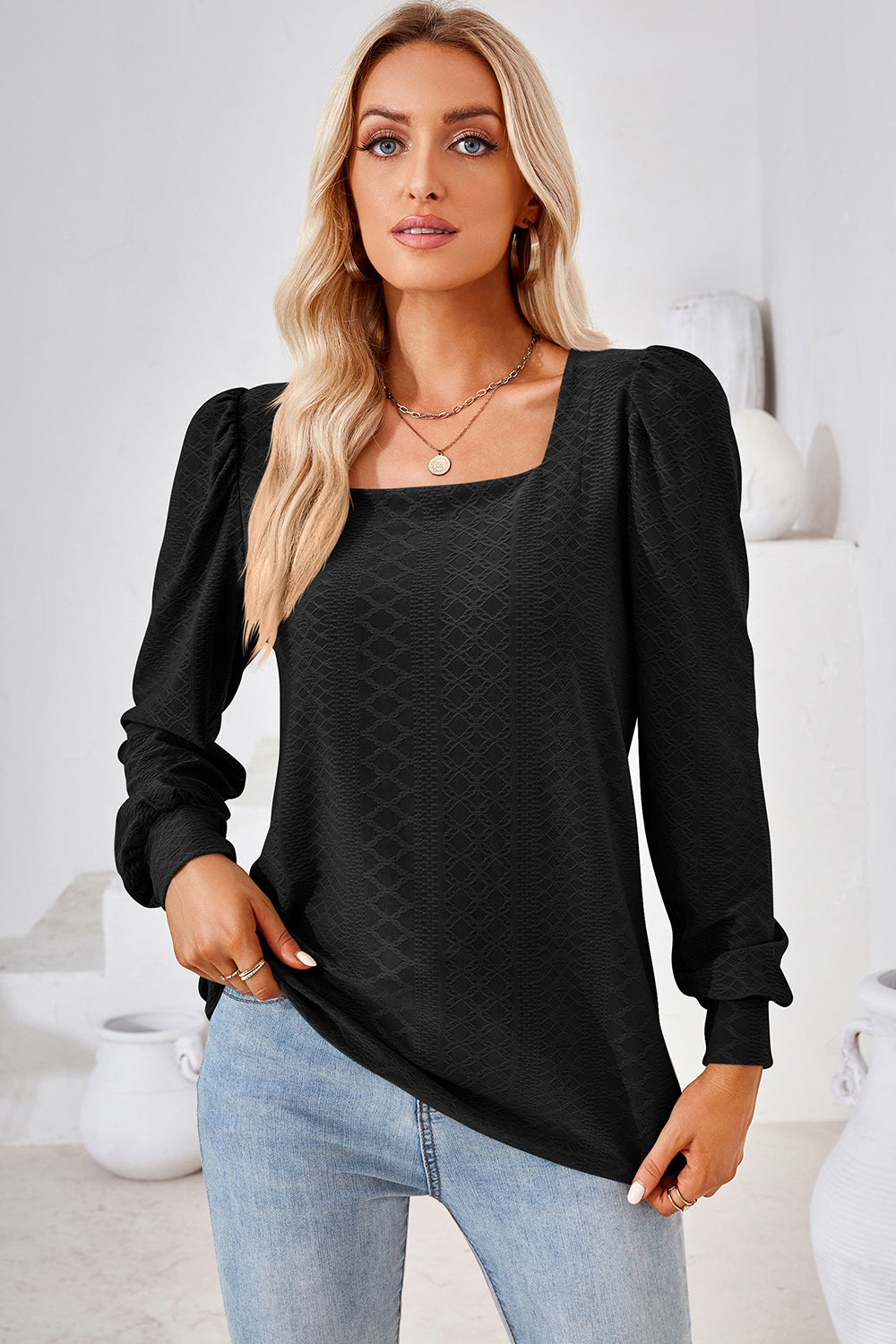 Square Neck Puff Sleeve T-Shirt