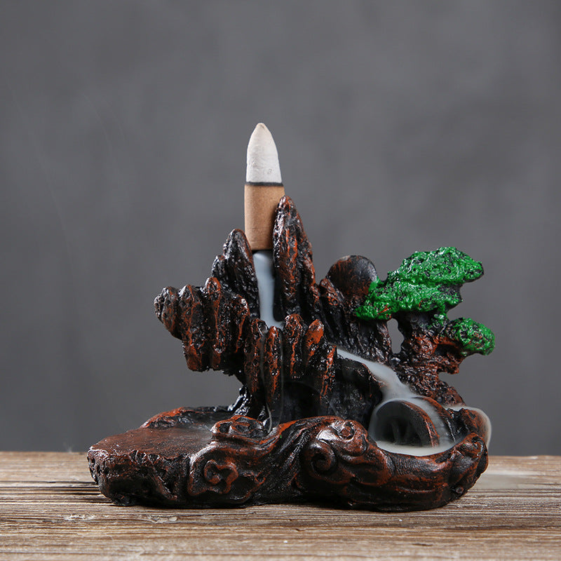 Resin High Mountain Flowing Water Backflow Incense Burner To Watch Flowing Cloud Sandalwood Creative Rockery Incense Burner