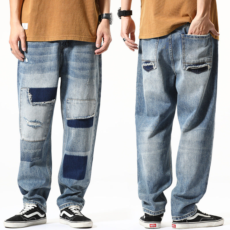 American Retro Ripped Jeans Straight Pants For Boys