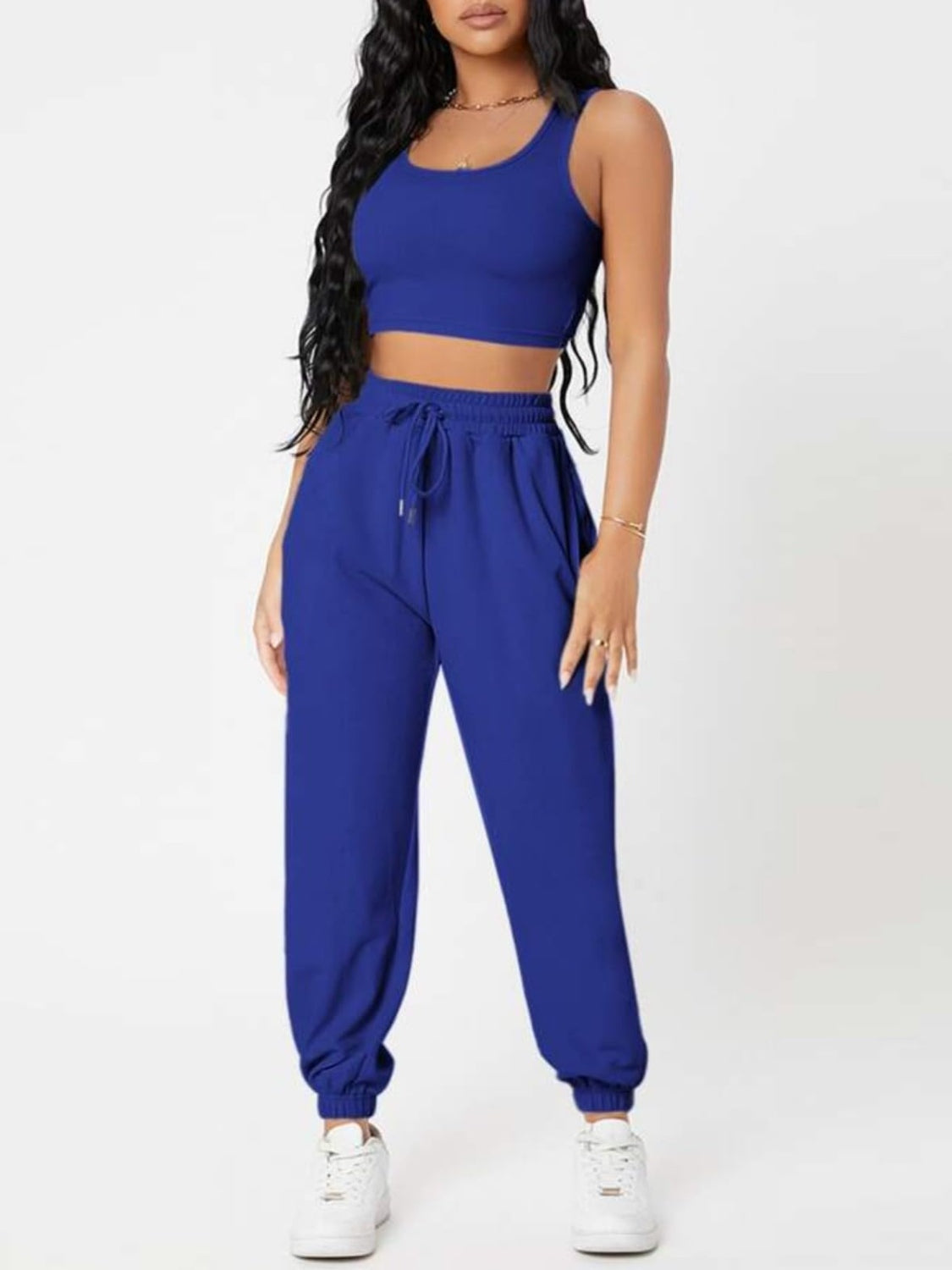 Wide Strap Top and Drawstring Joggers Set - Babbazon new