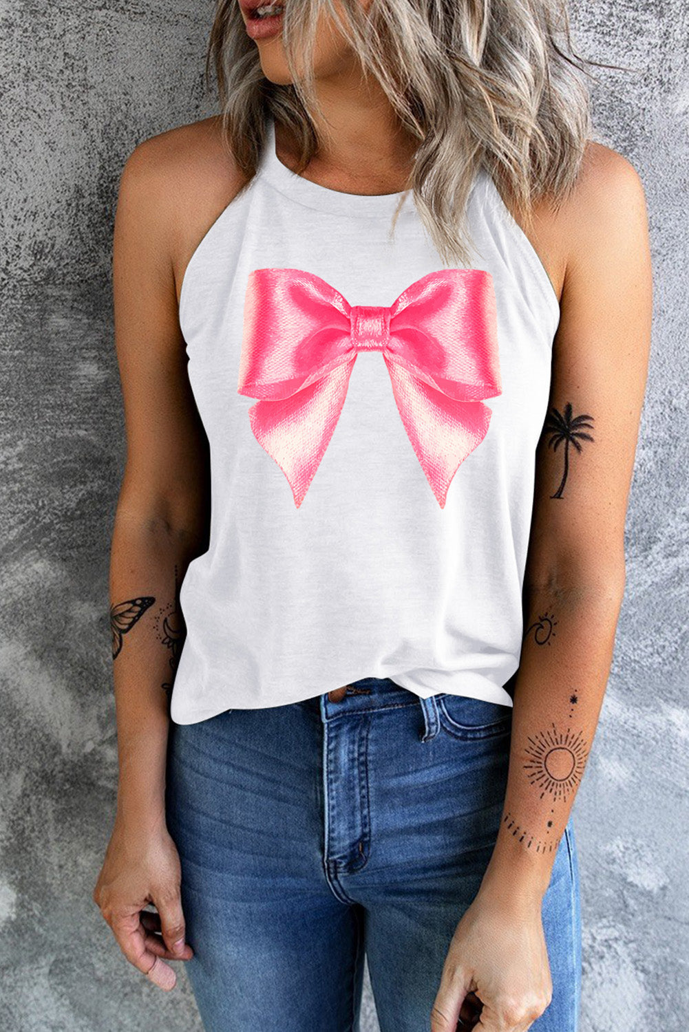 Bow Graphic Grecian Neck Tank - Babbazon New Products