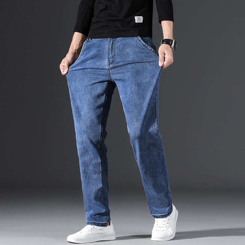 Men's Business Casual High Waist Stretch Jeans Simple Fashion Straight Loose Jeans