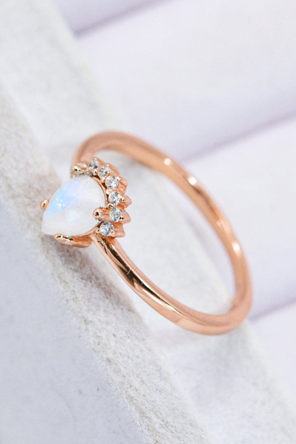 18K Rose Gold-Plated Pear Shape Natural Moonstone Ring 