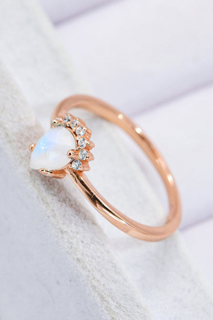 18K Rose Gold-Plated Pear Shape Natural Moonstone Ring 