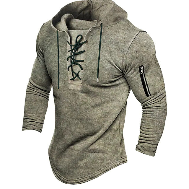 Men's Pullover Hooded Sweatshirt Lace-up