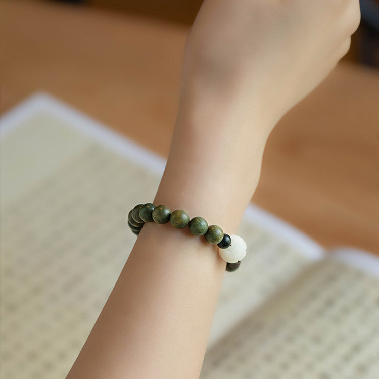 Female Green Sandalwood Buddha Beads White Bodhi Lotus Bracelet Ethnic Style