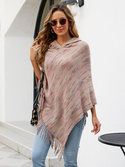 Fringe Hem Hooded Poncho 