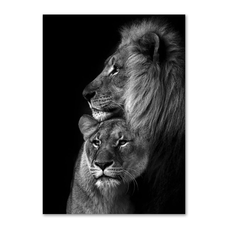 Black And White Lion Family Poster Canvas Print