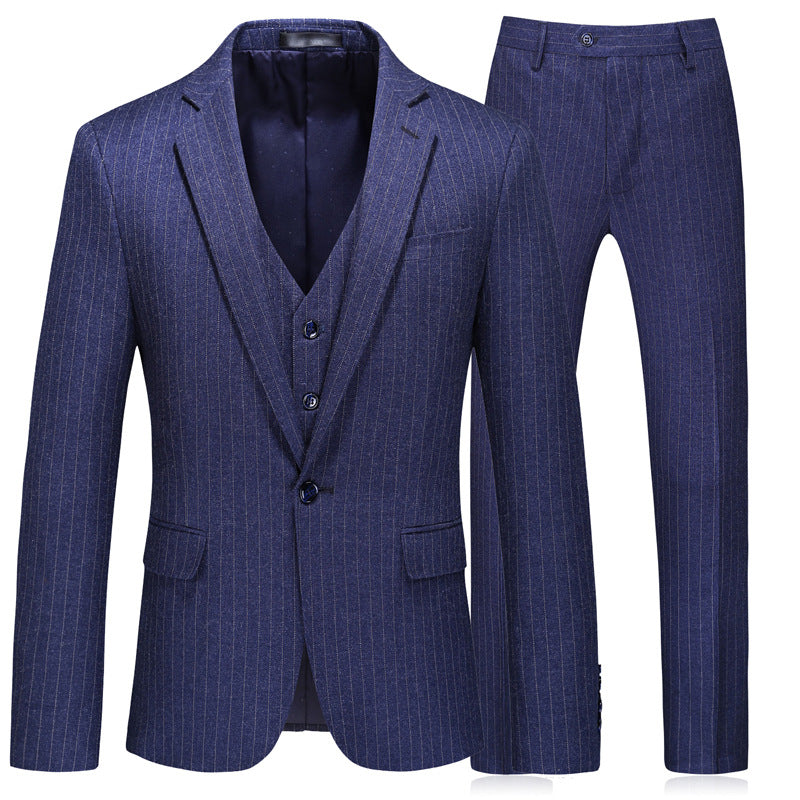 Men's Striped Business Casual Suit Three-piece Suit 