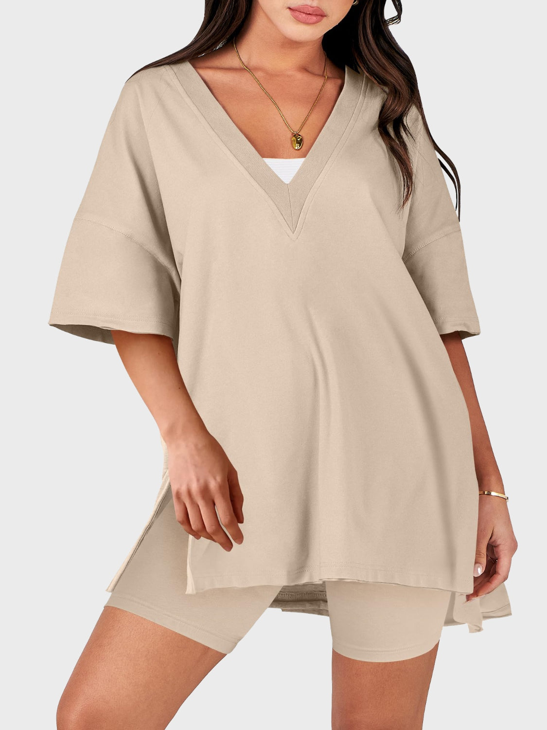 V-Neck Half Sleeve Top and Shorts Set - Babbazon New Products