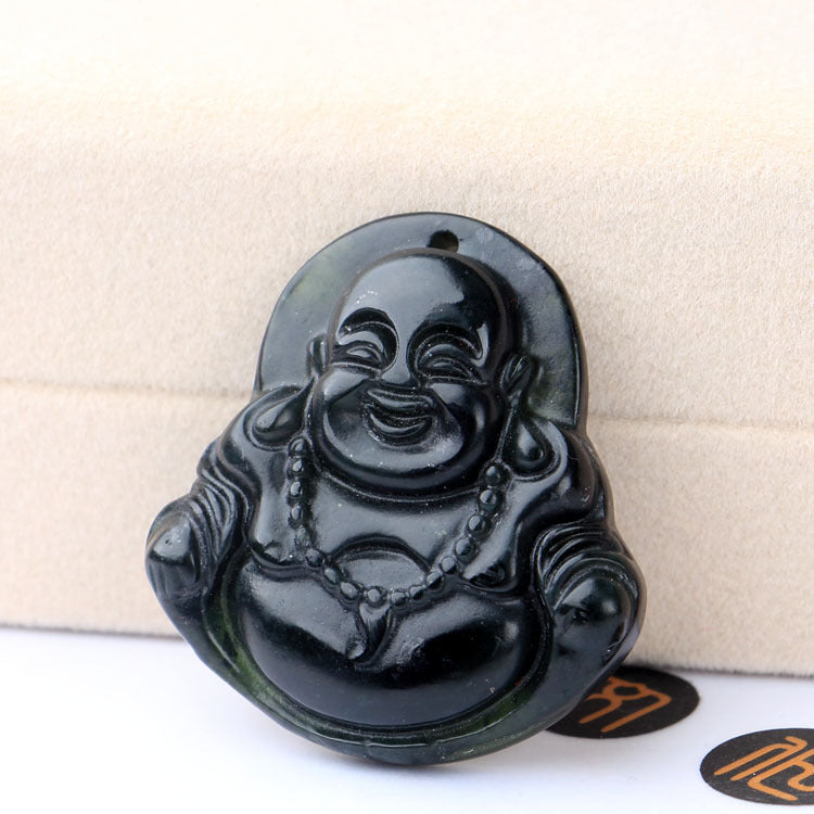 Dark Green Jade Guanyin Buddha Serpentine Black Green Jade Pendant