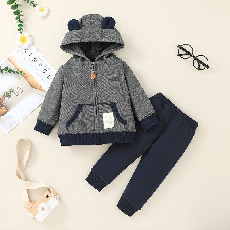 Fall Boy's Sweatshirt Set, Children's Fashion Hooded Zipper Jacket, Trousers Two-Piece Set