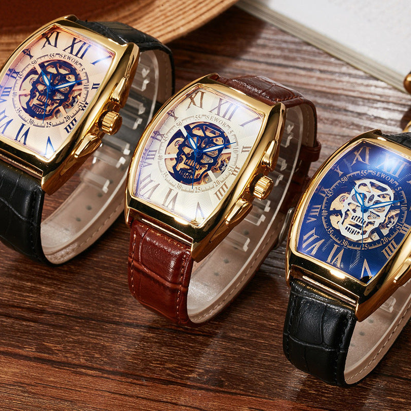 Wine Barrel Square Hollow Transparent Bottom Men's Mechanical Watch