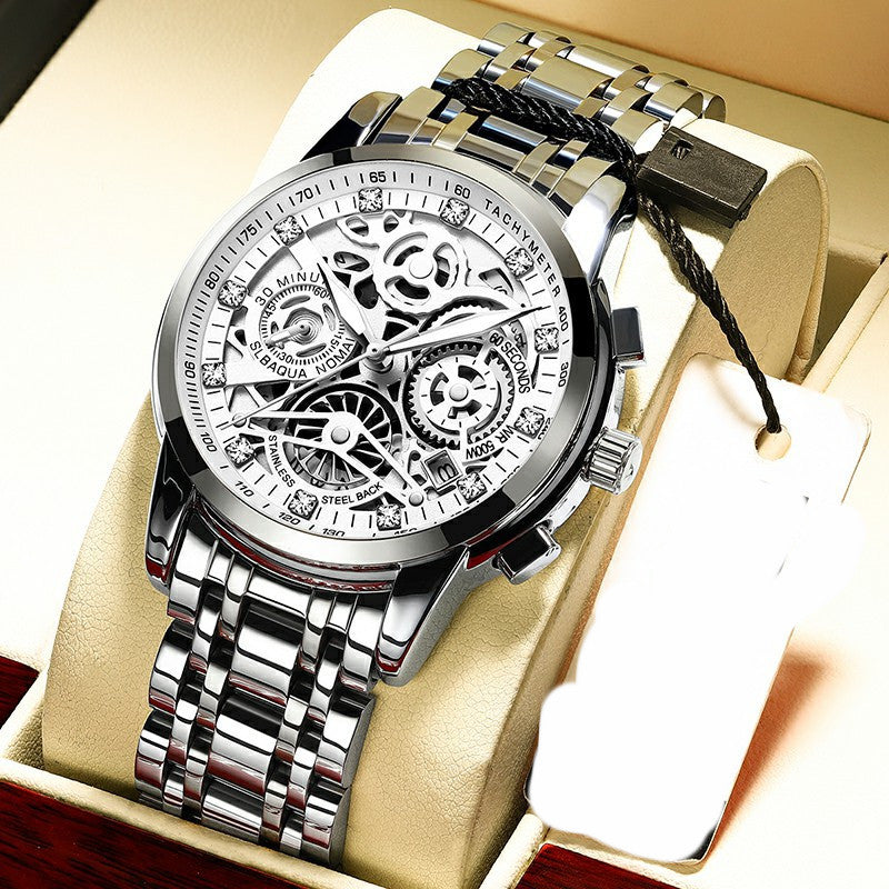 Hollow Watch Men's Steel Band Quartz Luminous Waterproof Trend Non-mechanical