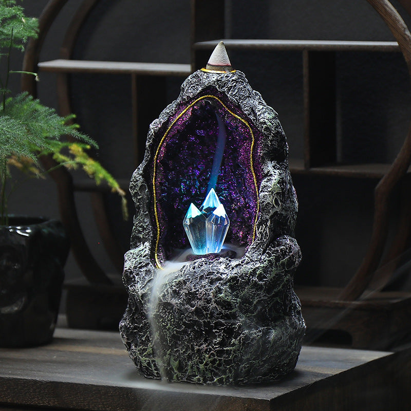 Creative Resin Backflow Incense Burner Crystal Cave Led Night Light Incense Creative Ornaments