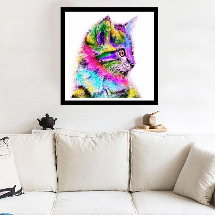 Color 3D Diamond Painting Kit, Complete DIY, Cross Stitch, Kitten Face