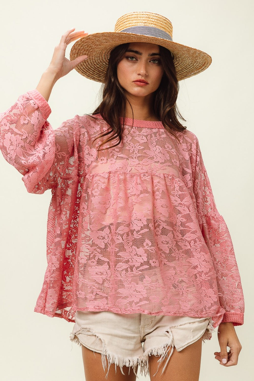 BiBi Floral Lace Long Sleeve Top - Babbazon new