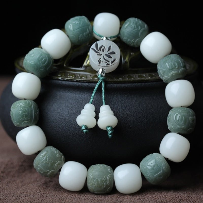 White Jade Bodhi Root Men And Women Play Buddha Bead Bracelet