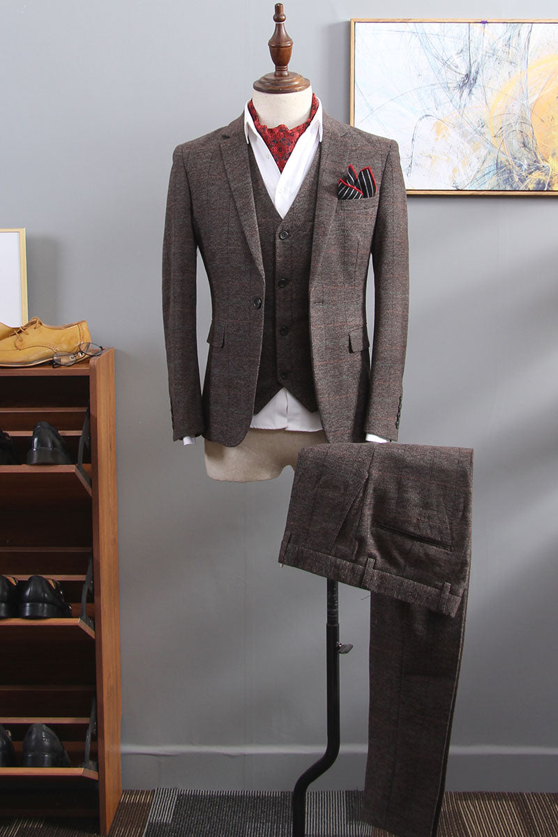 Retro British Suit Men's Three-piece Slim Plaid 