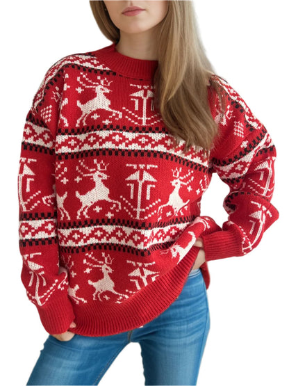 Christmas Element Round Neck Long Sleeve Sweater