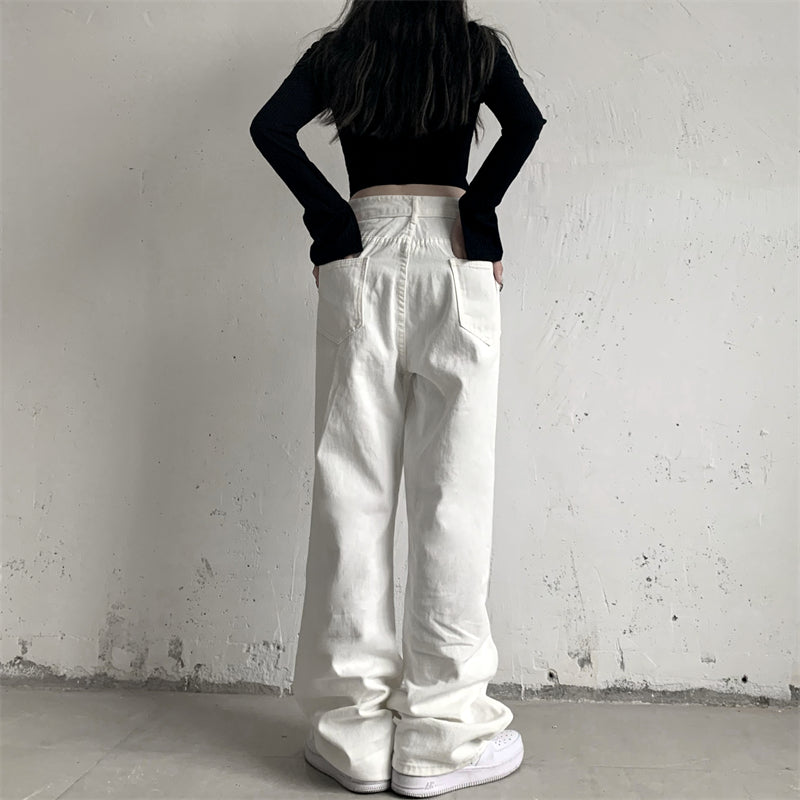 High Street Retro Love Jeans Women's Loose Straight Mop Pants