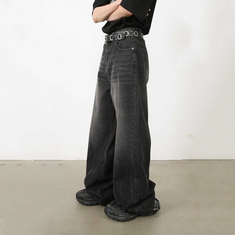 Men's Loose Straight-leg Denim Retro Tattered Jeans Wide Leg Pants