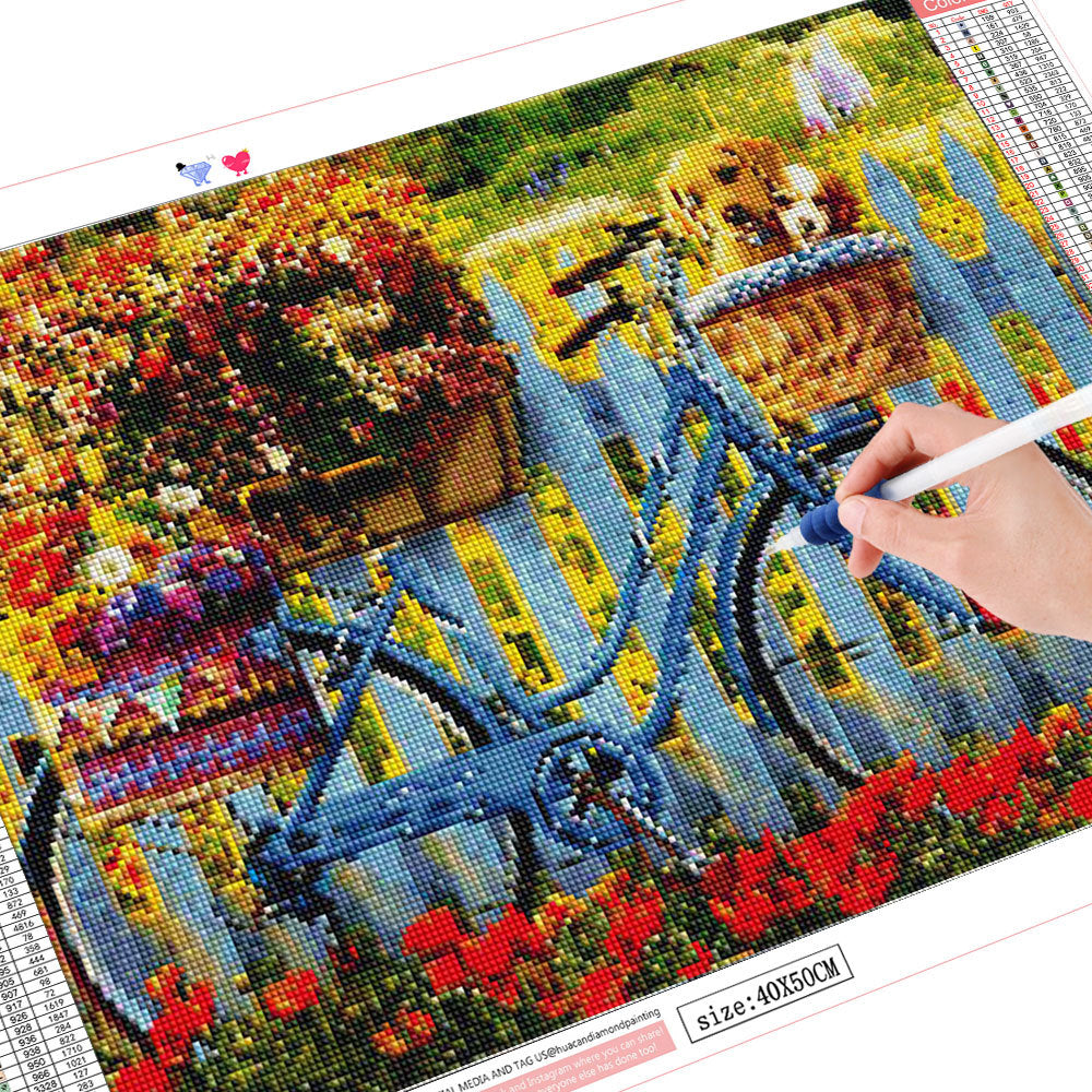 Bicycle Mosaic Full Flower Square Round Diamond Embroidery