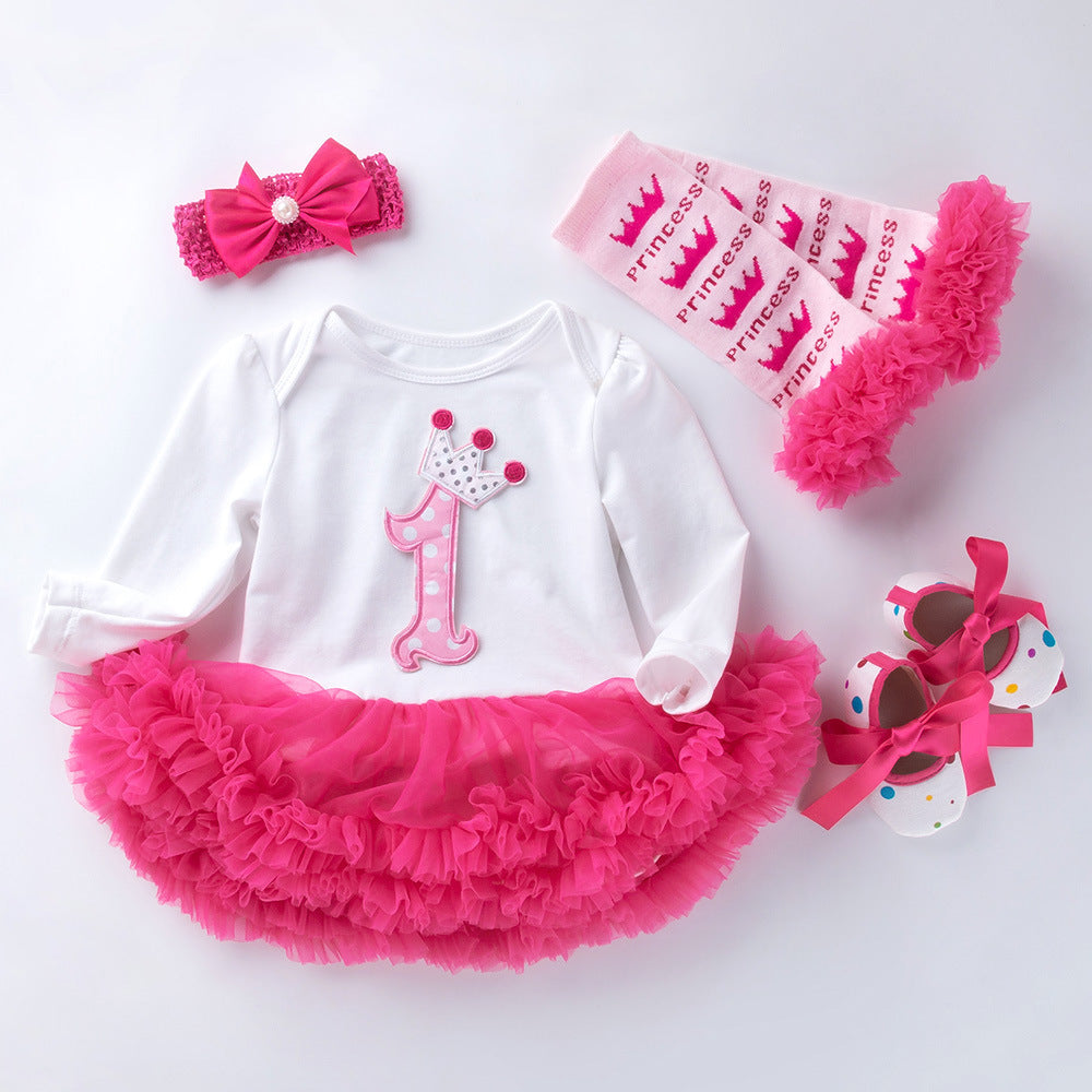 Infant Long Sleeve Cotton Rose Red For Girl Yarn Dress