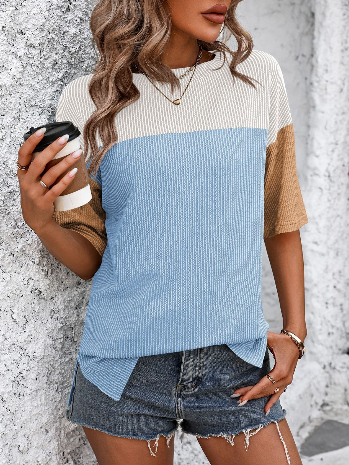 Color Block Round Neck Half Sleeve T-Shirt - Babbazon New Products