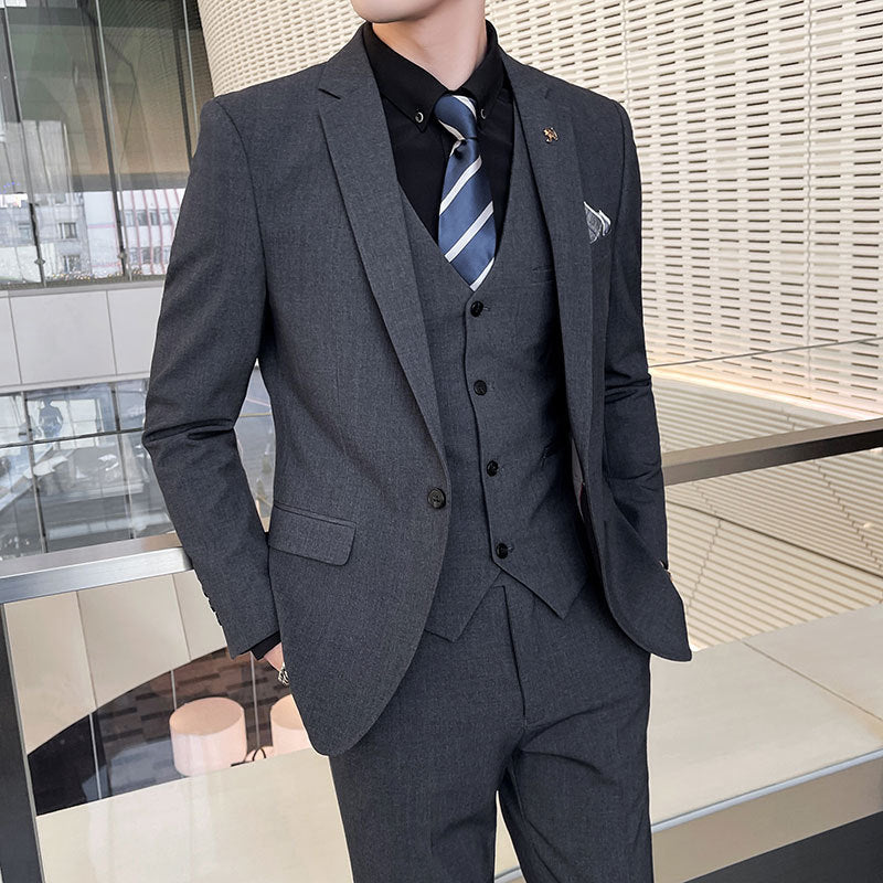 Men's Three-piece Suit Business Suit Solid Color Suit Vest  Trousers 