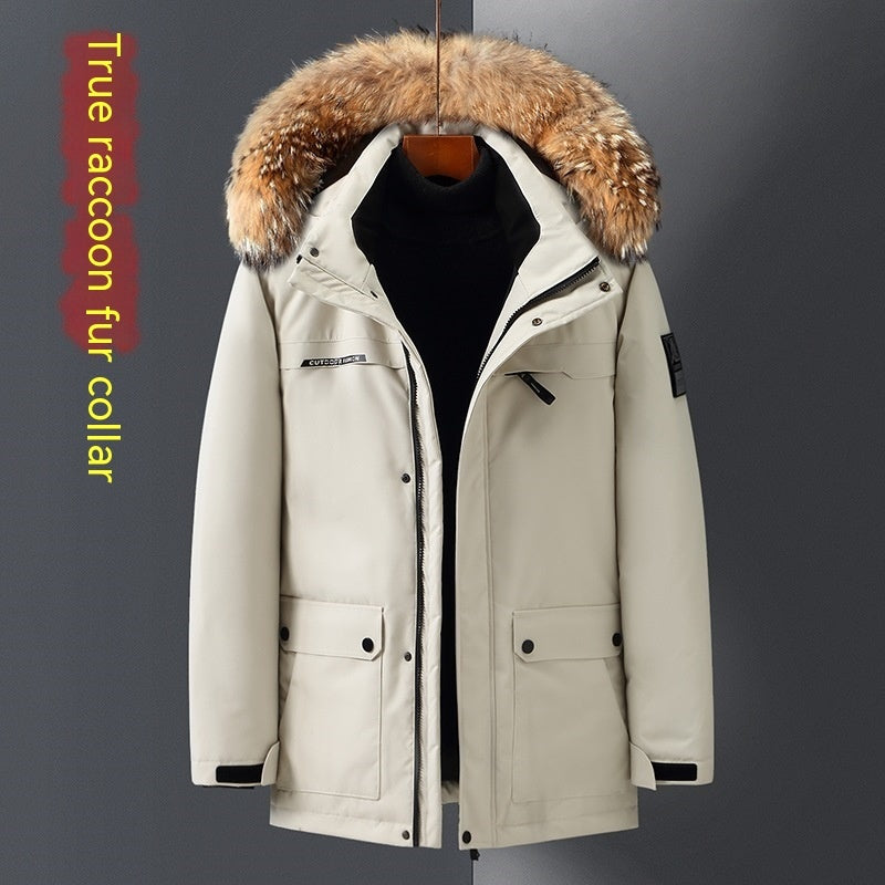 Duck Down Down Jacket Men's Mid-length Thicken Big Fur Collar 