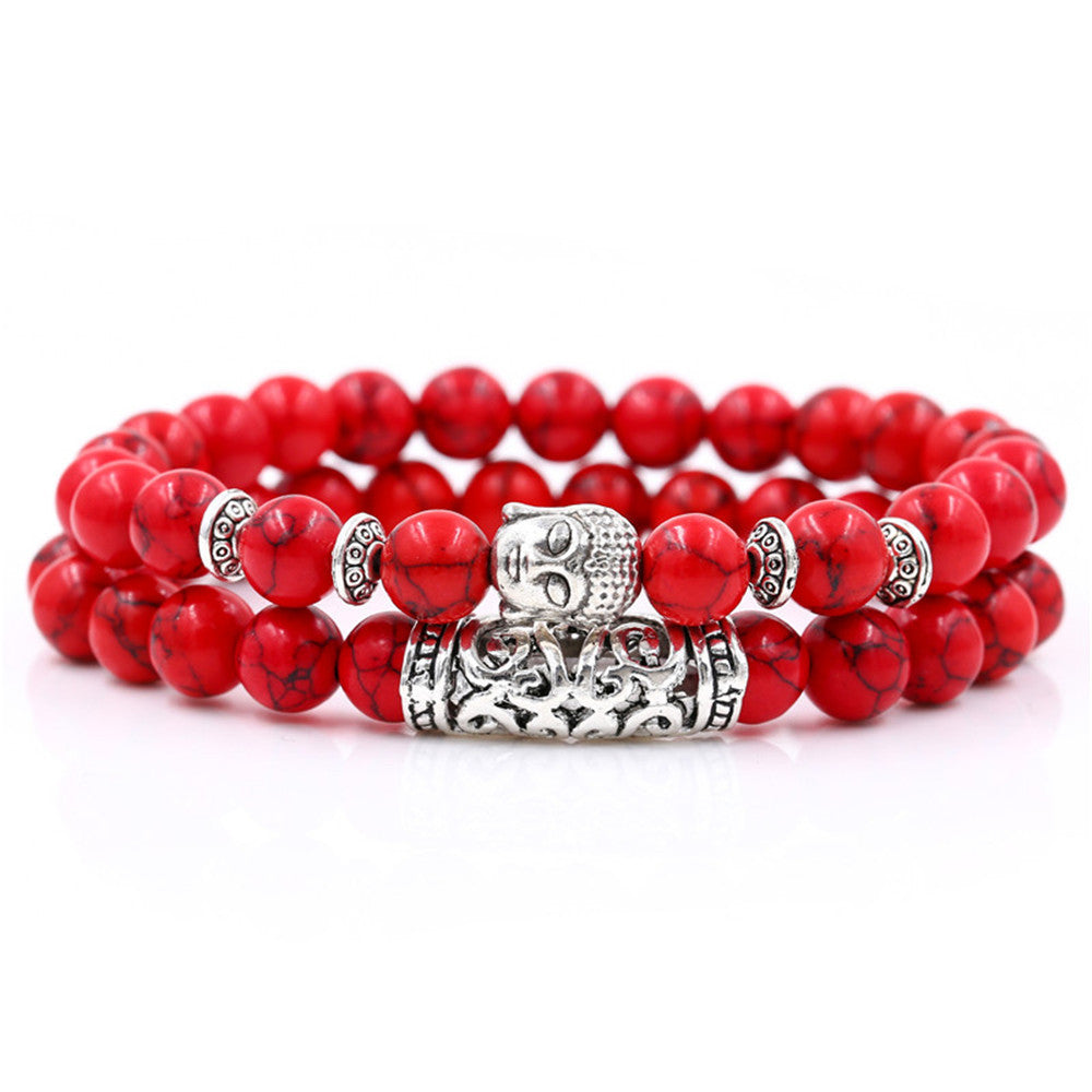 Creative Personality Energy Stone Hand-worn UFO Buddha Head Round Tube Wristband Bracelet Suit