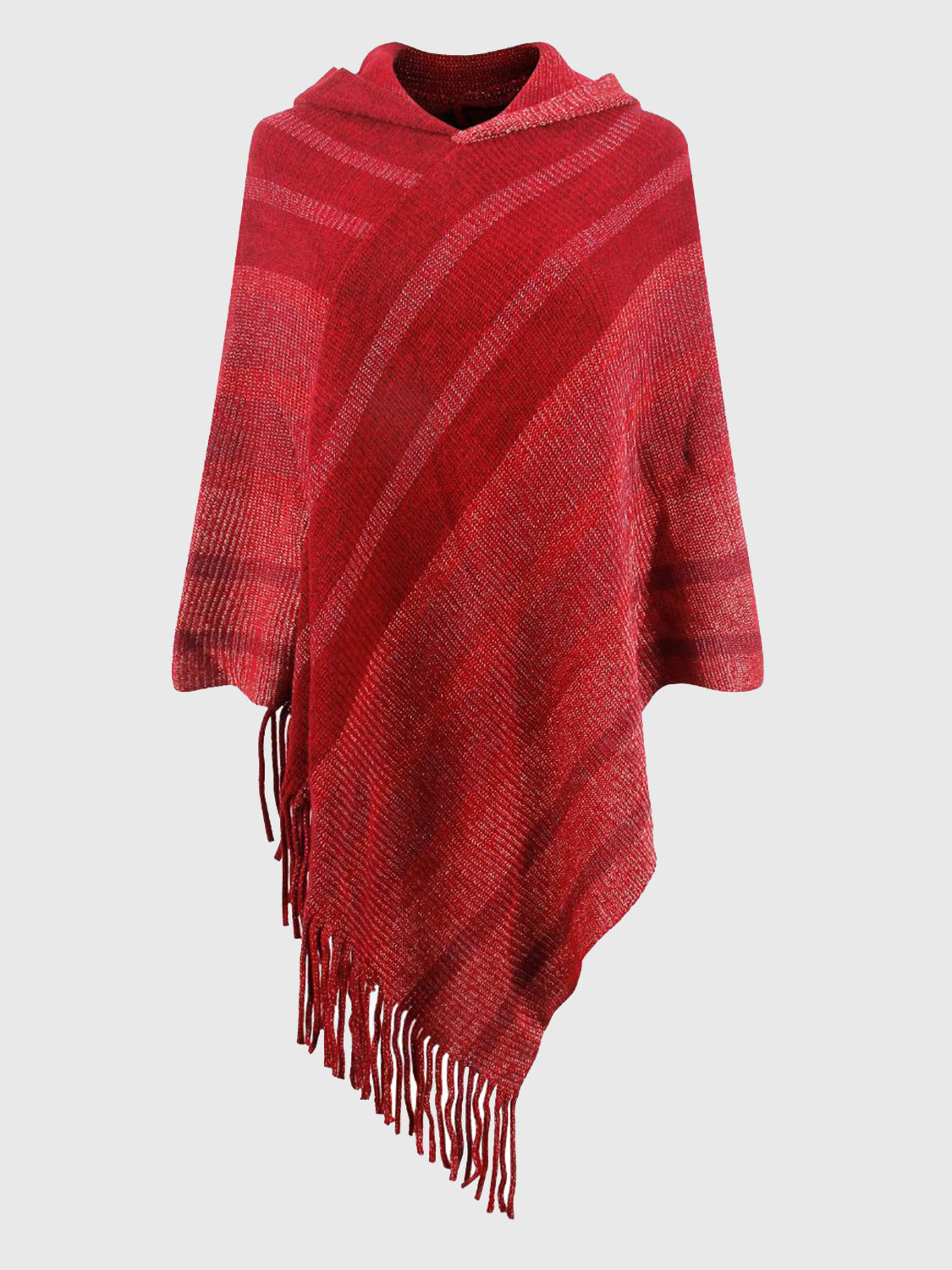 Striped Fringe Hem Hooded Poncho 