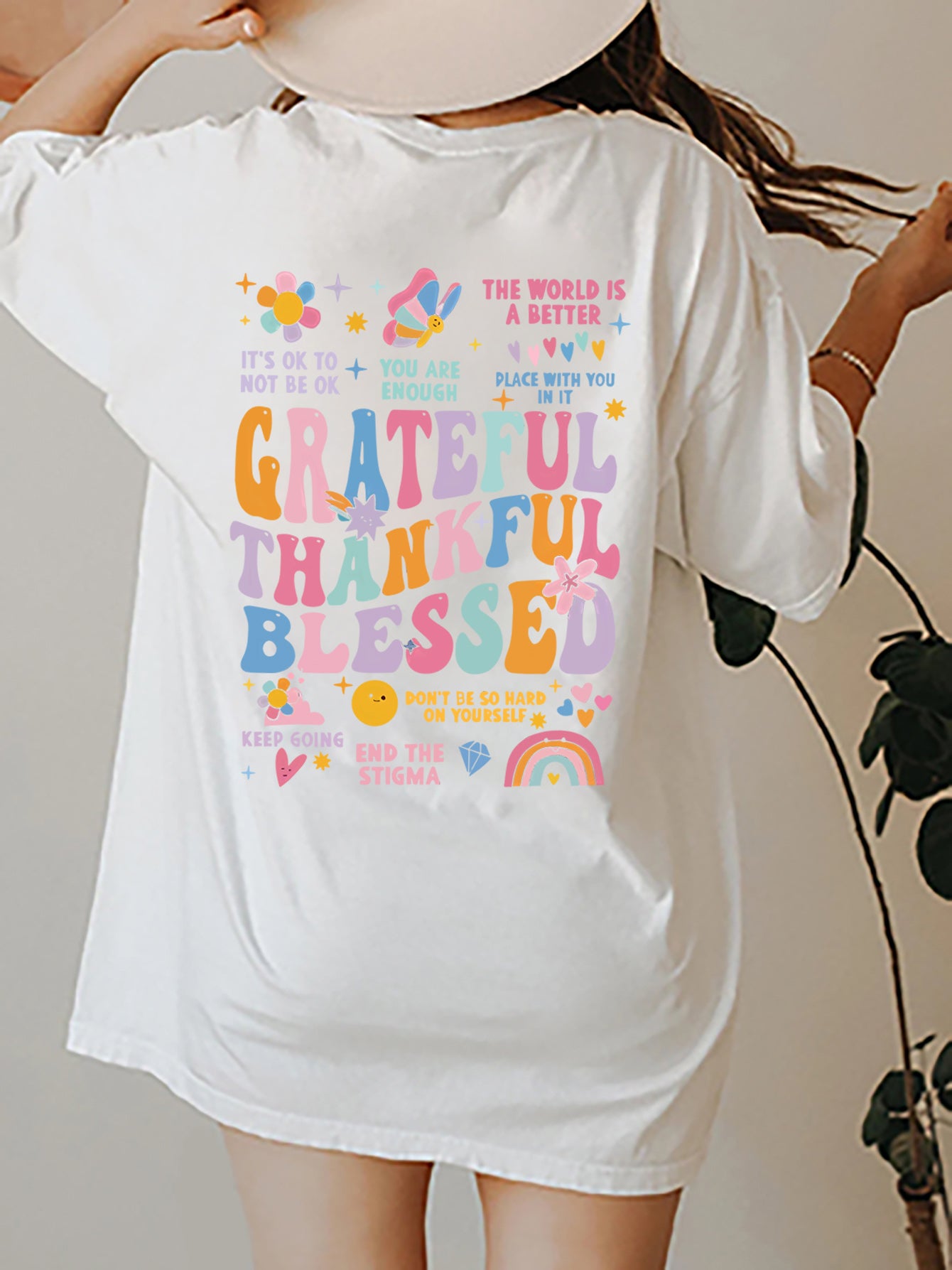 Letter Graphic Round Neck Short Sleeve T-Shirt - Babbazon Camisole