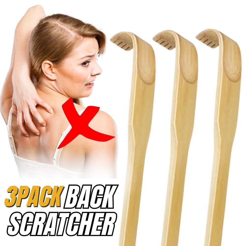 3 PCS Natural Bamboo Back Scratcher Long Reach Pick Itch Relief Tool Portable US