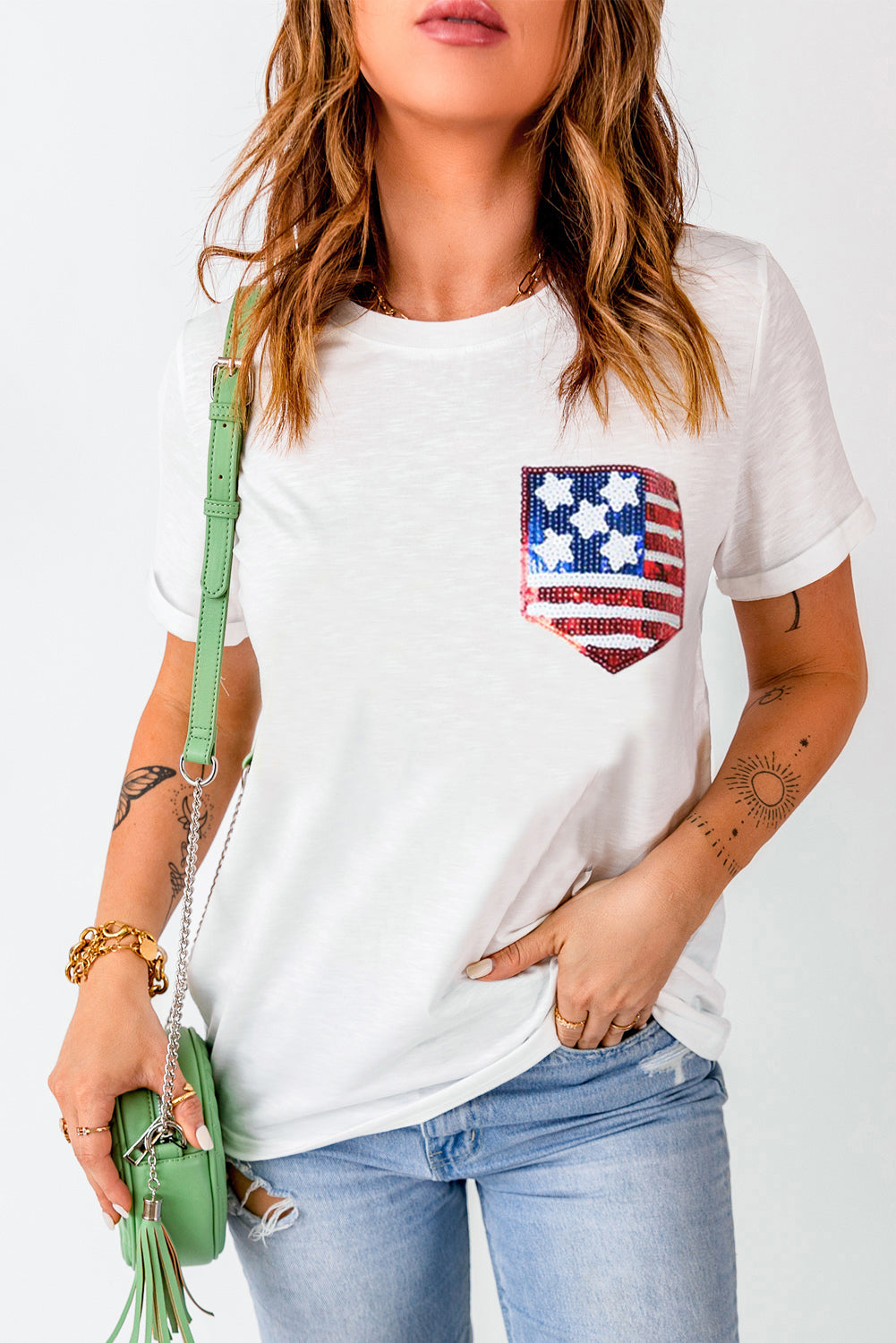 US Flag Round Neck Short Sleeve T-Shirt - Babbazon New Products