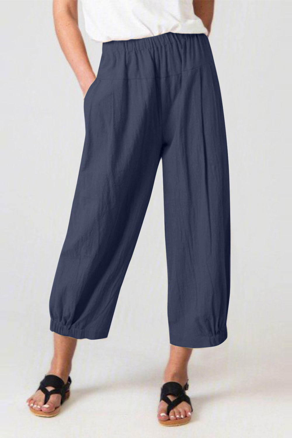 Full Size Elastic Waist Cropped Pants - Babbazon New Products