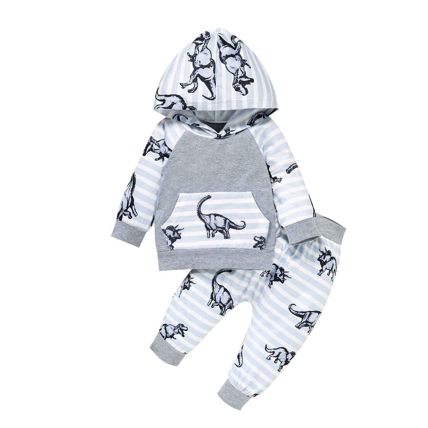 Boys Dinosaur Print Long Sleeve Hooded Pants Set